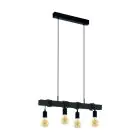 Eglo Hanglamp Townshend Staal Hout Zwart | IP20 - Geschikt voor 4x E27 